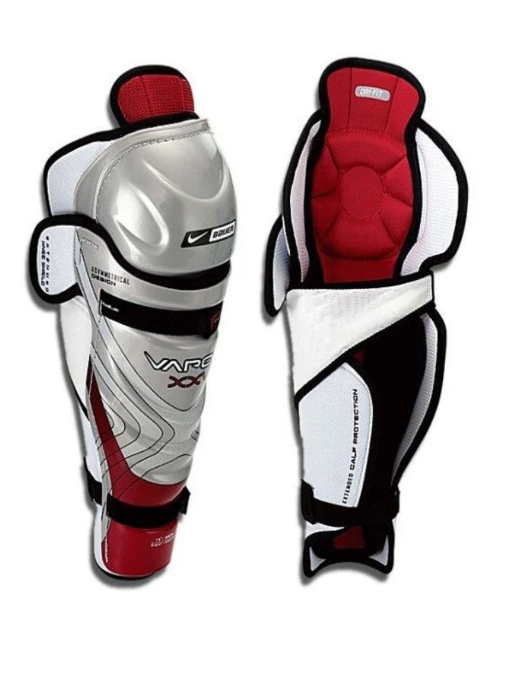 BAUER VAPOR Nike XXV ice hockey shin guards - senior silver red 14”